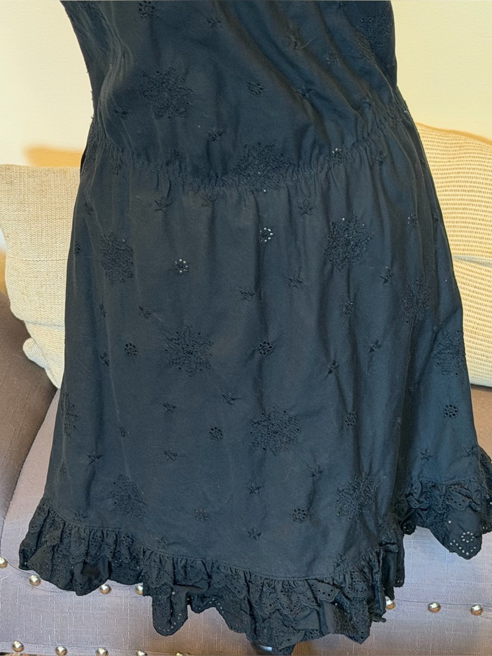Moschino Cheap And Chic Dress Black Ruffle Eyelet 100% Cotton Sz EU 36 US 6 - Picture 4 of 9